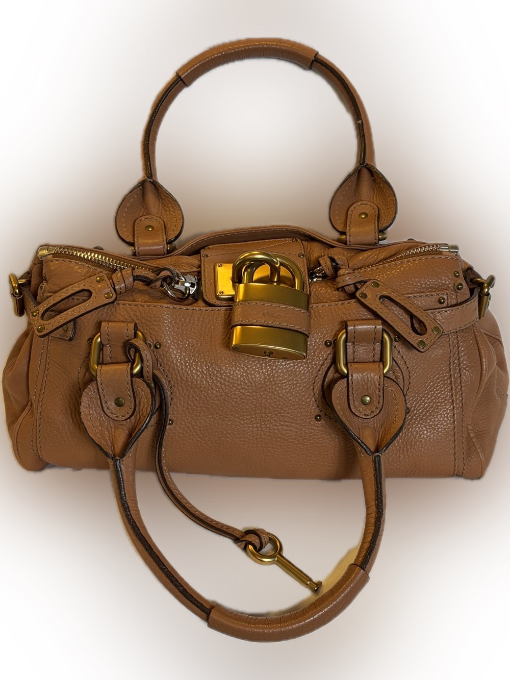 Chloe tan Leather Paddington with Gold Lock Detail